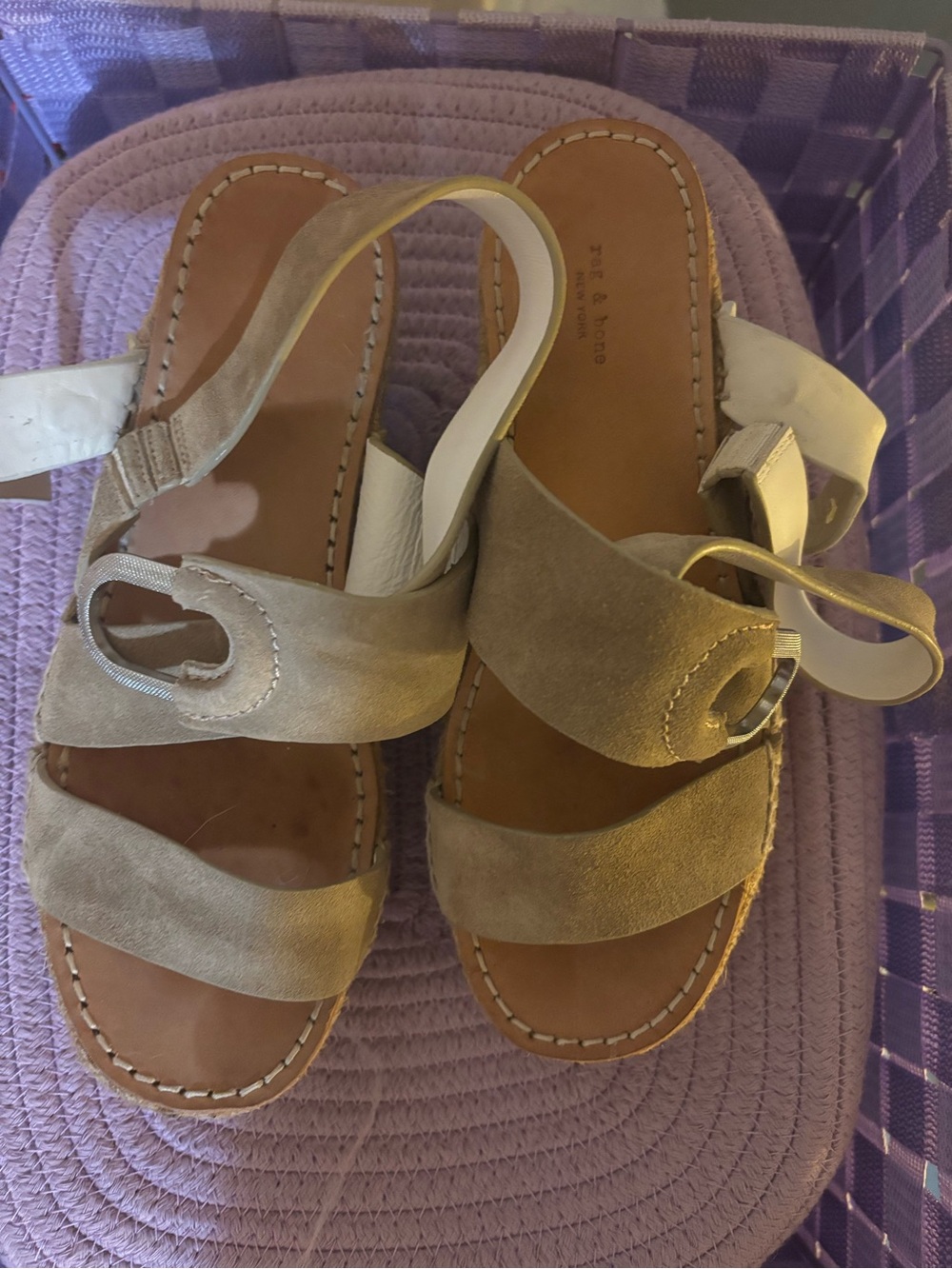 rag & bone Beige Suede Double Strap Wedge Sandals